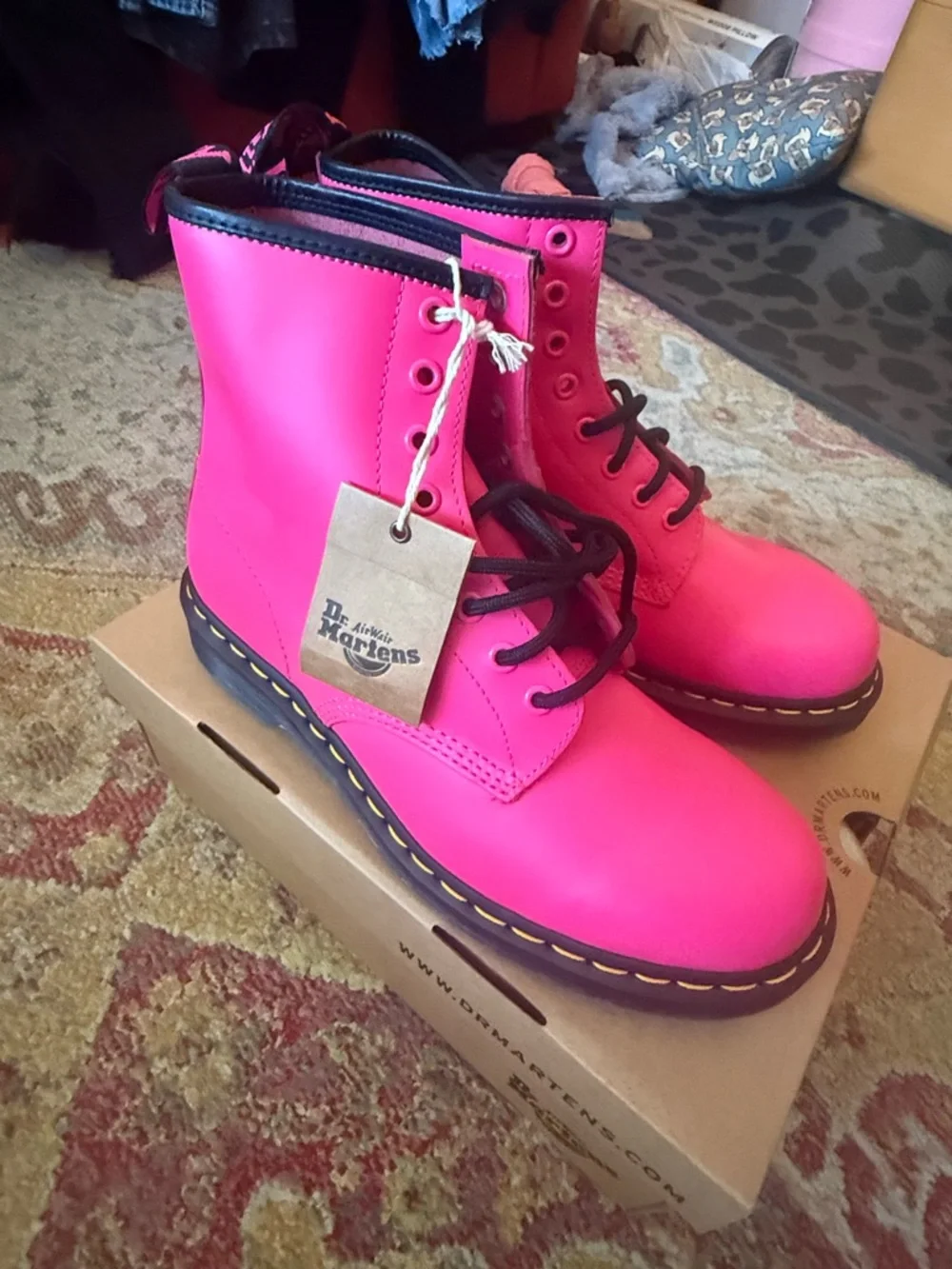 New Dr. Martens Clash Pink 1460 Smooth Leather Boots - Picture 1 of 6